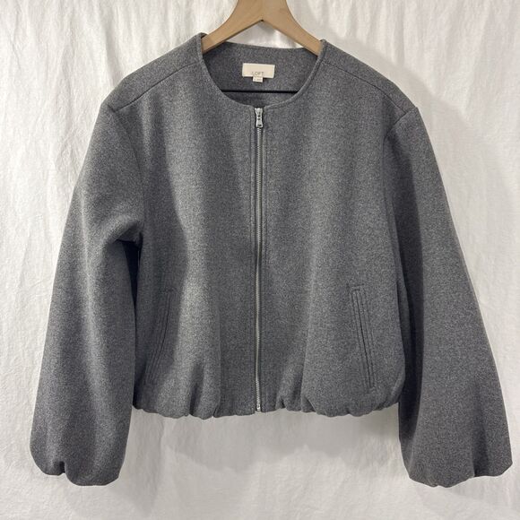 LOFT Jackets & Blazers - LOFT Grey Bubble Bomber Jacket Zip Minimalist Womens Sz M Artsy Avant Garde